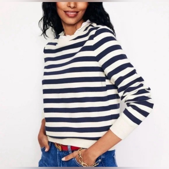 Boden Sweaters - Boden size small Navy and White Striped Crew Neck Sweater